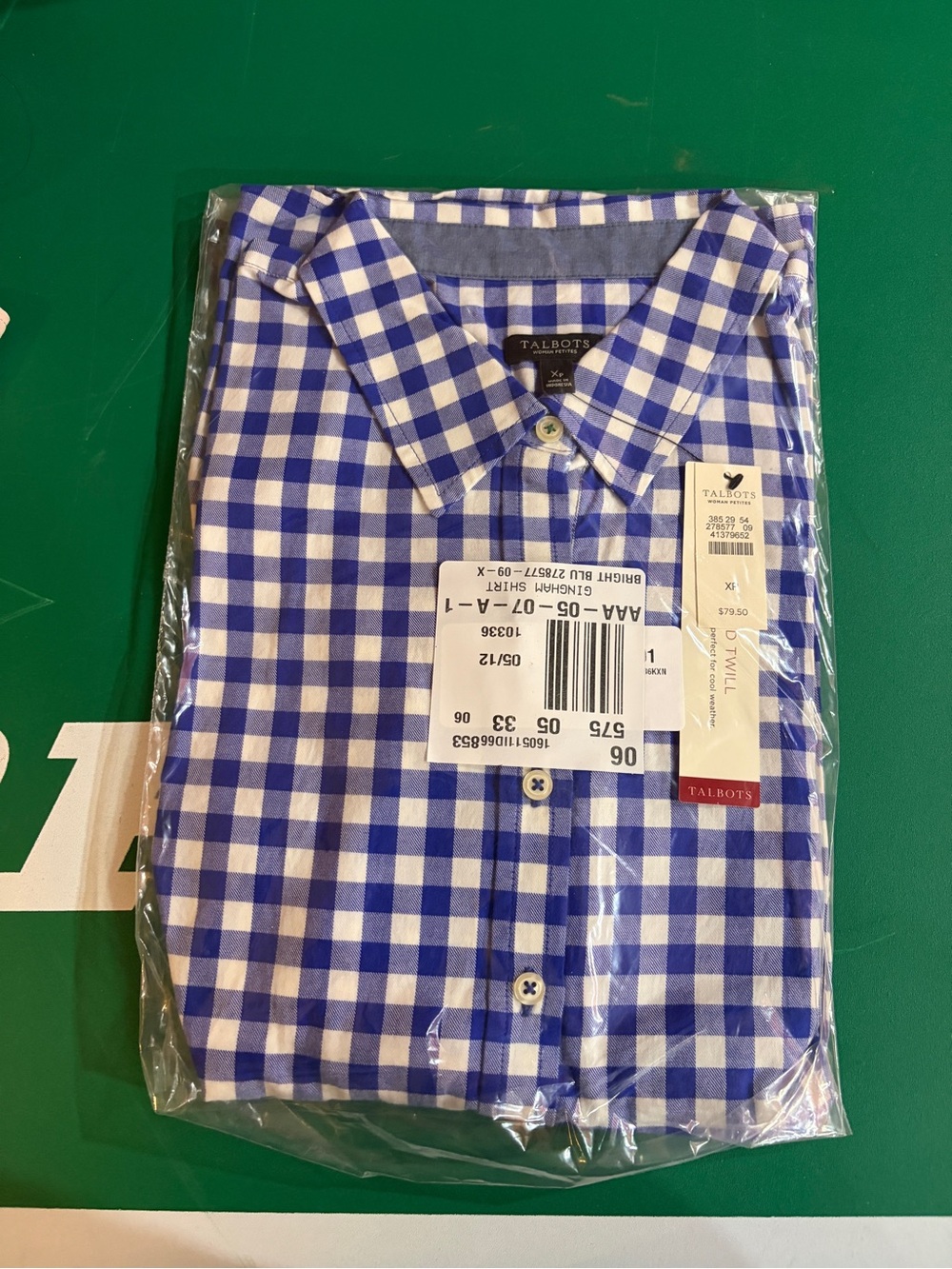 Talbots  Women’s Petites  Blue and White Gingham Button-Down Shirt